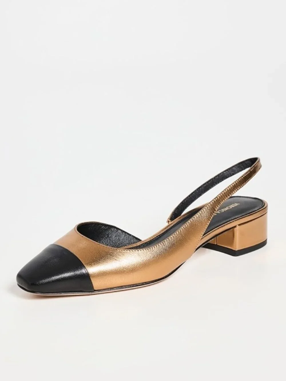 Veronica Beard 'Cecile' Leather Slingback Shoes, Metallic Dark Gold/Black